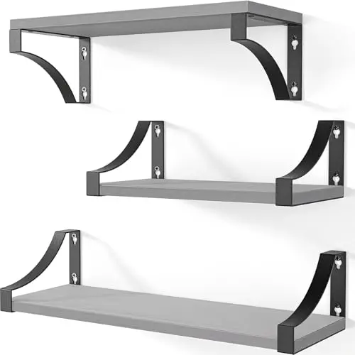 Pipishell 3-teiliges Wandregal aus Holz und Metall für Wohnzimmer, Schlafzimmer, Büro und Küche