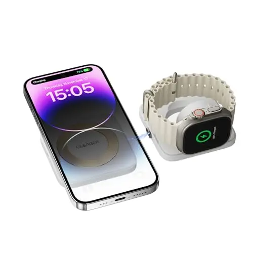 ESSAGER 15W Magnetisches 2-in-1 Wireless Ladegerät für Apple Watch und iPhone, Kabellose Kopfhörer (Weiß)