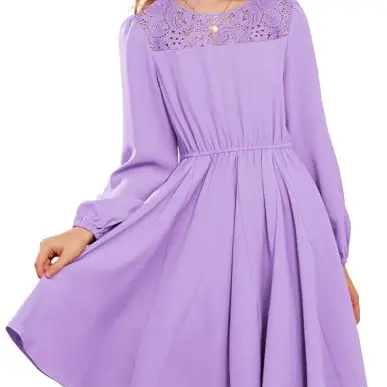 GRACE KARIN Mädchen A-Linie Kleid mit Puffärmeln - Elegantes Partykleid in Violett für 14 Jahre