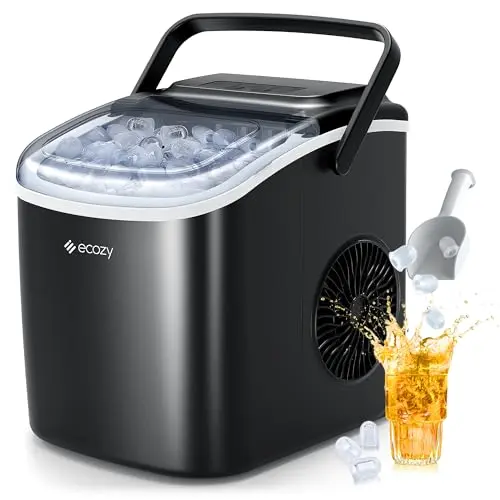 Ecozy Eisswürfelmaschine, kompakt, 2 Größen, fertigt 9 Eiswürfel in 6 Min., 12 kg/24h, inklusive Schaufel und Korb für Küche, Büro, Bar