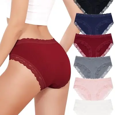 Aijolen Damen Unterwäsche Baumwolle Slips mit Spitze - Atmungsaktive Pantys im Mehrpack (6 Stück)