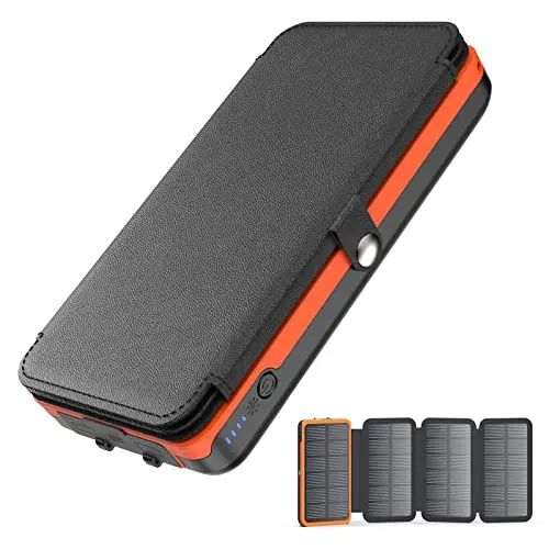 BRENCIL Solar Powerbank 27000mAh - Tragbares Ladegerät mit 4 Solarpanels für Smartphones und Tablets