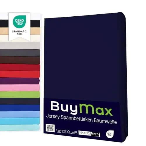 Buymax® Spannbettlaken 140x200cm Jersey, für Matratzen bis 25 cm, Farbe Marineblau