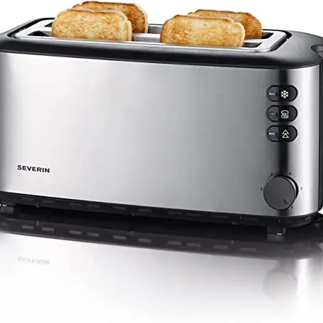 SEVERIN Doppel-Langschlitztoaster für 4 Brotscheiben mit Brötchenaufsatz, Edelstahl schwarz, 1.400 W