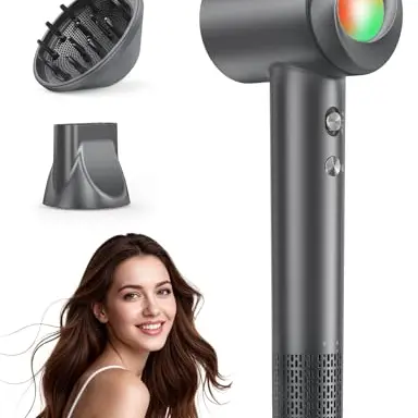 Ionen Föhn mit Diffusor - Schnelles Trocknen, 8 Temperatur-Stufen, für Locken und dicke Haare, Schwarz