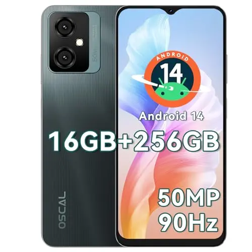 OSCAL Tiger 10 Smartphone 6,56 Zoll, 256GB, 50MP Kamera, Fingerabdruck/Face ID, 4G Dual SIM, Schwarz