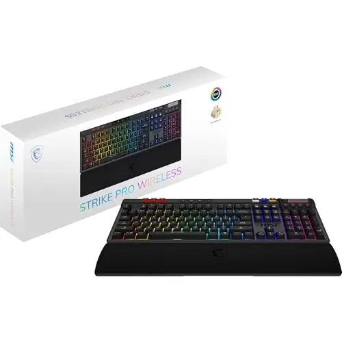MSI Strike PRO Wireless Gaming-Tastatur, QWERTZ, DE Layout – Leise mechanisch, RGB Mystic Light, 2,4 GHz & Bluetooth, PBT-Kappen, 4200-mAh-Akku