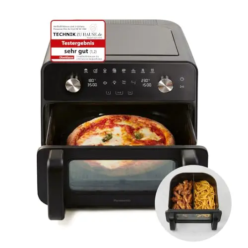 Panasonic NF-BC1000 Flex Air Fryer mit Sichtfenster, 9,6 l, 30–230 °C, 8 Voreinstellungen, leicht zu reinigen, Schwarz