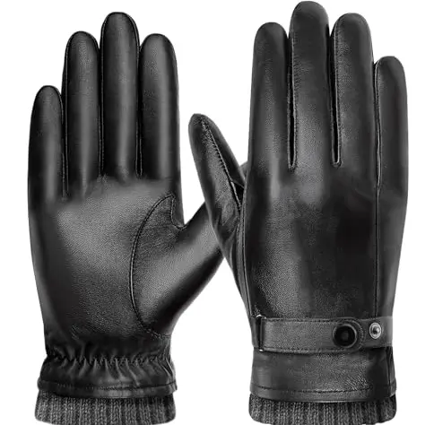 YESWEL PU-Lederhandschuhe für Herren - Warme, dick gefütterte Winterhandschuhe für Outdoor-Aktivitäten (Schwarz, L)