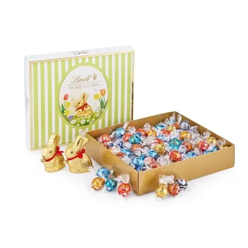 Lindt LINDOR Oster Mischpaket 1,2 kg mit 2 Goldhasen und 8 LINDOR Sorten - Osterschokolade
