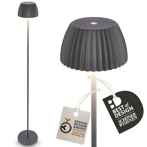 BRILONER Riffle LED Stehlampe kabellos dimmbar mit Touch, Akku tauschbar, Anthrazit - German Design Award Winner 2025, 19x124 cm