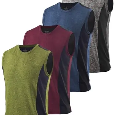 Ymmchy Herren Gym Tank Top Ärmelloses Muskelshirt Quick Dry, Bodybuilding, 4er Pack, Dunkelgrau/Dunkelblau/Weinrot/Armeegrün, S
