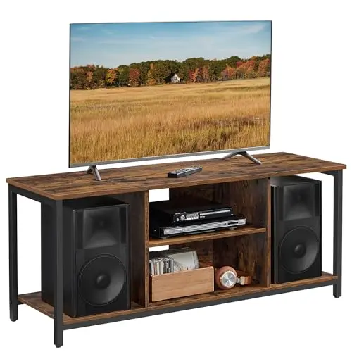 VASAGLE TV-Schrank im Industrie-Design, für Fernseher bis 55 Zoll, vintagebraun-schwarz