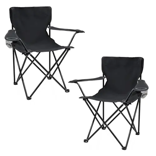 Spetebo Campingstuhl klappbar mit Getränkehalter, 2er Set, Schwarz