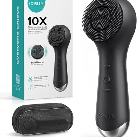 COSLUS Elektrische Gesichtsreinigungsbürste - 2in1 rotierend & vibrierend, IPX7 wasserdicht, Schwarz
