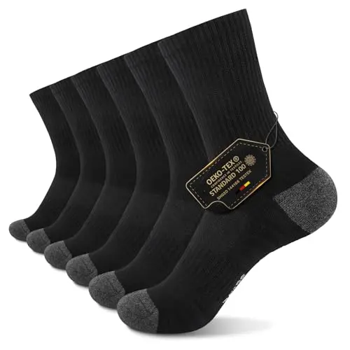 TUUHAW Tennissocken Herren 43-46, Schwarze Sportsocken aus Baumwolle, 6 Paar