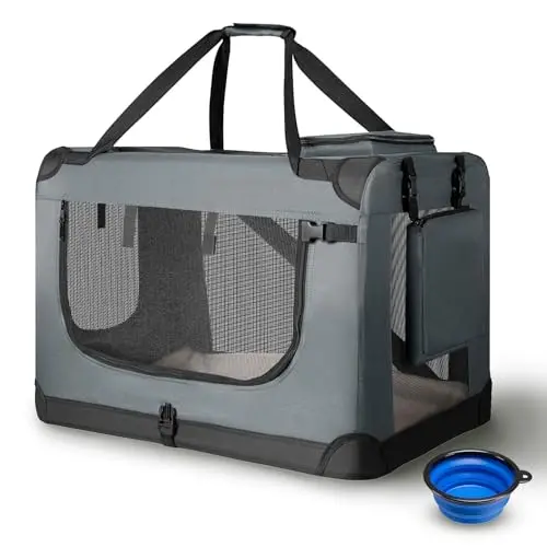 Juskys faltbare Hundetransportbox Lassie S, 34x50x36 cm, mit Decke und Tasche - Grau