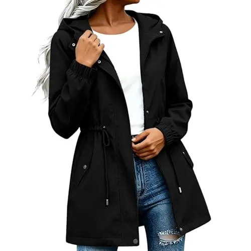 Damen Regenjacke Wasserdicht Übergangsjacke Casual Outdoor
