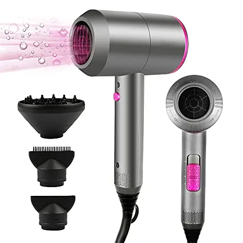 HappyGoo Haartrockner mit AC-Motor, Profi Fön mit 3 Temperatur- und 2 Gebläsestufen, Kaltlufttaste und Stylingdüsen