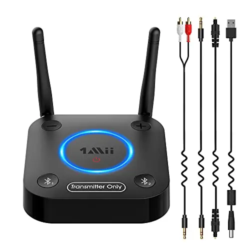 1Mii Bluetooth 5.2 Transmitter für TV mit aptX HD, für 2 Kopfhörer oder Lautsprecher, 3,5mm AUX/Optischer Ausgang