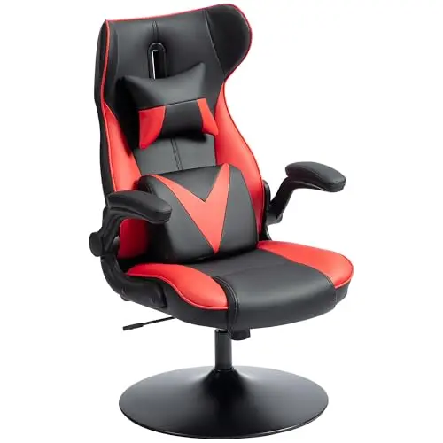 Vinsetto Ergonomischer Gamingstuhl mit Kopfstütze und Lendenkissen, höhenverstellbar, Wippfunktion, Schwarz-Rot