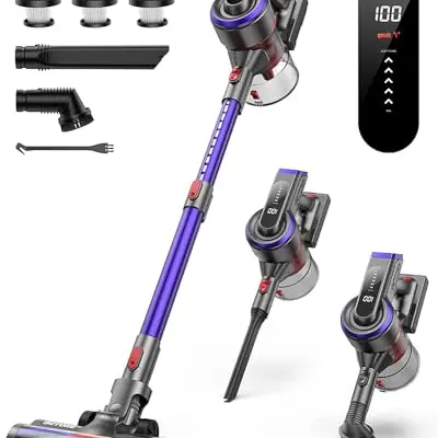 Buture Pro Akku Staubsauger JR400, Kabellos, 55 Min Laufzeit, mit Touch Display und LED Bürste für Hartböden und Teppiche