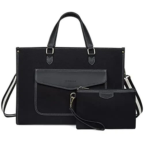 Missnine Laptoptasche 15,6 Zoll Damen Business Handtasche mit Clutch - Schwarz