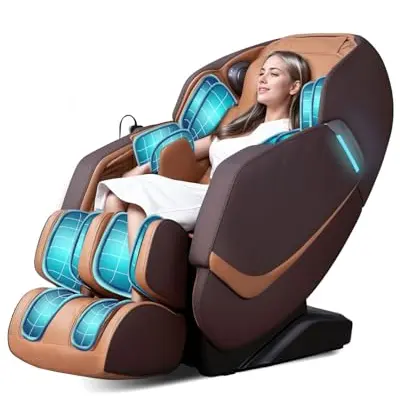 RelaxRelife Massagesessel mit 3D Ganzkörpermassage, Zero Gravity, Fußmassage und Bluetooth Lautsprecher - Braun