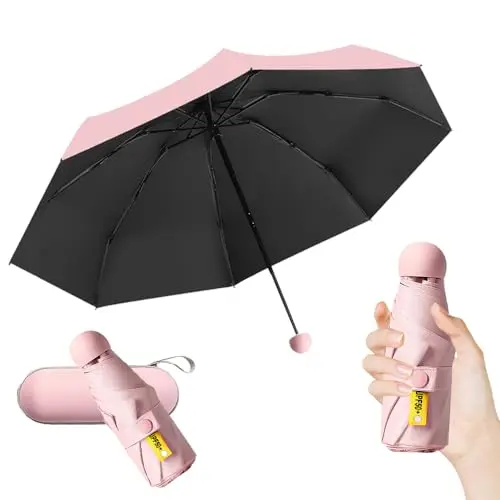 Faltbarer Mini Regenschirm Rosa, kompakt und klappbar für Frauen und Mädchen