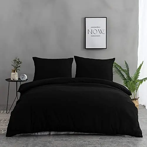 QZY Bettwäsche 200x220 cm, 100% Mikrofaser, 2 Kopfkissenbezüge 80x80 cm, Schwarz