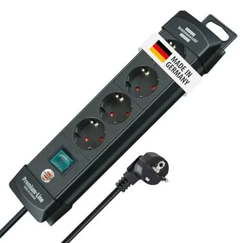 Brennenstuhl Premium-Line 4-fach Steckdosenleiste mit Schalter, 1,8m Kabel, 45° Schutzkontakt-Steckdosen, Made in Germany, schwarz