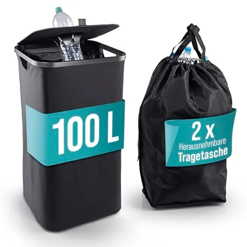 EASYmaxx 100 l Pfandflaschen Sammelbehälter mit 2 Flaschentaschen für die Küche und Abstellraum