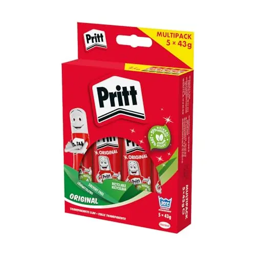 Pritt Kinder-Klebestift, sicherer Bastelkleber für Schule & Büro, 5x43g