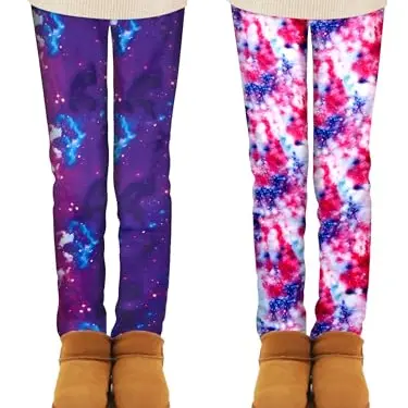Ruisita 2er-Pack Fleece-Winter-Leggings für Mädchen, knöchellange Stretchhosen