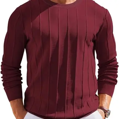 COOFANDY Herren Pullover Rundhals Casual Langarm Sweater Weinrot XL