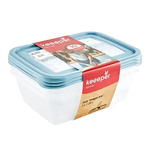 keeeper Tiefkühldosenset 3-teilig mit wiederbeschreibbarem Deckel, 1,25 l, Nordic Blue