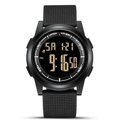 HANPOSH Herren Digitaluhr 3ATM wasserdicht mit Wecker, Stoppuhr und Kalender