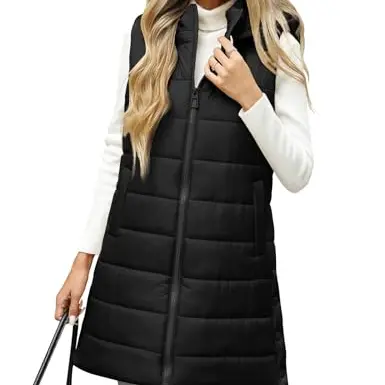 CMTOP Damen Steppweste mit Kapuze - Leichte Ärmellose Winterjacke für Outdoor, Wandern und Camping (Schwarz, XL)