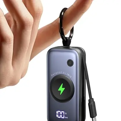 INIU Power Bank 5000mAh 20W PD – Mini Powerbank mit integriertem USB-C Kabel für Apple Watch und iPhone