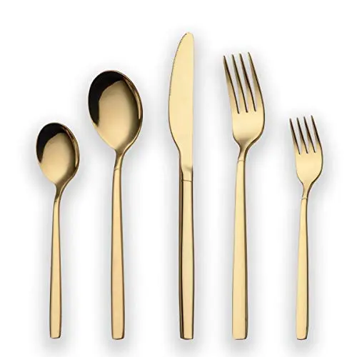 Berglander 30-teiliges Besteckset aus Titan, Goldenes Besteck für 6 Personen