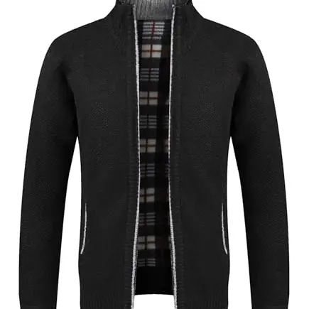 GLESTORE Herren Strickjacke Cardigan Fleecejacke Schwarz XXL