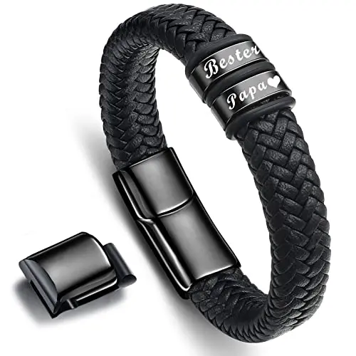 Papa Armband Vatertagsgeschenk - Gravur 'Bester Papa' - Lederarmband für Väter, 22,5 cm
