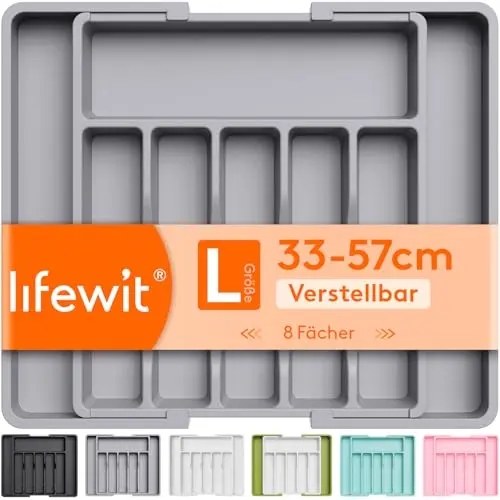 Lifewit Besteckkasten für Schubladen, erweiterbar, Organizer für Besteck, grau