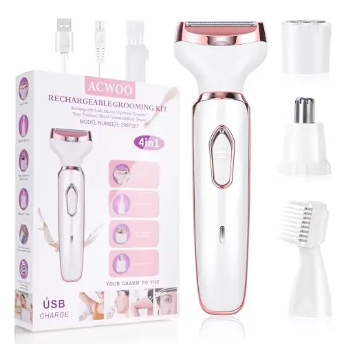 ACWOO Elektrischer Damenrasierer 4-in-1, schmerzfreier Haartrimmer für Gesicht, Nase, Achseln und Bikinizone