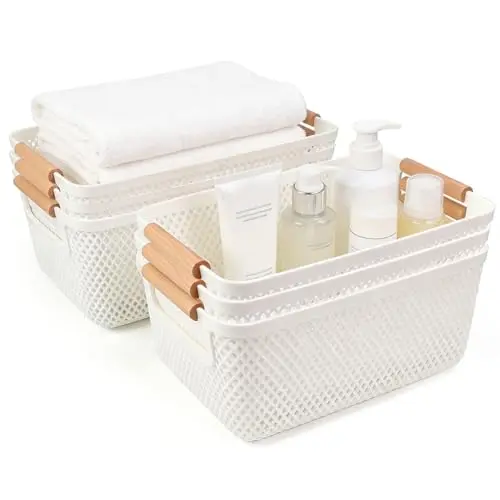 JNEYVIC 6er Set Aufbewahrungskörbe ohne Deckel, weiß, stapelbar, 30 x 20,4 cm und 26,5 x 18,4 cm, für Küche