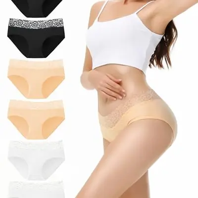 EKSHER Damen Unterwäsche 6er Pack Sportunterhosen Panty Schwarz Weiß Hautfarben