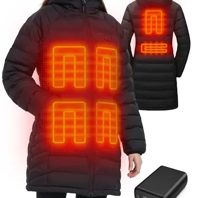 LIVONEST 12V Heizjacke Damen, Beheizte Winterjacke mit 6 Heizbereichen & Powerbank, Schwarz