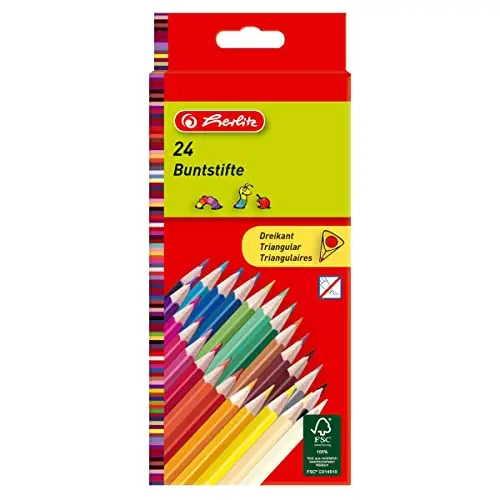 Herlitz 6er Pack Dreikantbuntstifte – 6 Packungen mit je 6 Buntstiften in 24 Farben
