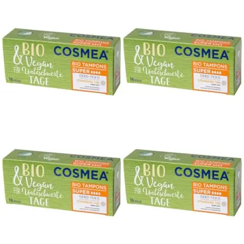 Cosmea Bio Tampons Super – 16 Stück | 100% Bio-Baumwolle | Vegan & Dermatologisch getestet | Einzelverpackt