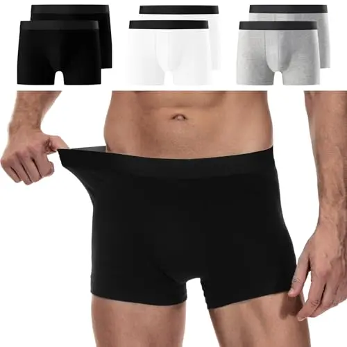 YouShow Herren Boxershorts Baumwolle, 6er Pack, bequem & ohne Zettel, Schwarz, Weiß & Grau